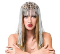 Quelay Rhinestone Headpiece Cap Vintage 1920s Tassel Crystal Diamond Headpiece Flapper Head Chain Tassel Veil Hair for Women Gatsby Hair Accessories Belly Dance Wedding(Sliver)
