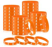 Quelay Tondiamo 48 Pcs Orange Ribbon Bracelets Leukemia Awareness Wristbands for Multiple Sclerosis Breast Cancer Lymphoma Adhd Skin Cancer Cerebral Public Activity Supplies Groups