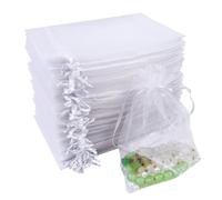 Quelcc 100Pcs White Organza Drawstring Bags, 10 x 15cm / 4" x 6" Organza Gift Pouches, Jewellery Bags, Candy Mesh Pouches for Wedding Favours, Christmas, Birthday, Anniversary, Party Supplies