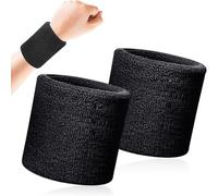 Quelcc 2 Pcs Sweatbands, Sweat Bands Wristbands, Thicken Black Wristbands, Athletic Cotton Sweat Bands, Wrist Sweatband, for Tennis, Basketball, Running, Gym 8 * 8cm
