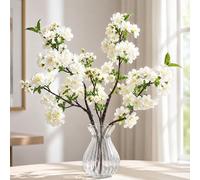 Quelcc 3 Pcs Artificial Cherry Blossom Branches 49cm, White Plum Blossom Fake Flowers Tree, Stems Silk floral Plants Desk Spring Decoration for Wedding Office Party Table Home Decor (White)