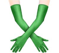 Quelcc Green Satin Elbow Length Gloves - Opera Style for Costume Parties & Tea Party Etiquette