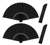 Quelcc Hand Fan Folding, 2 Pcs Handheld Folding Fan, Fabric Hand Fan, Paper Fan, Rave Fan,Black Hand Fans for Women Folding, Chinese Handheld Fans for Wedding Party Decoration Birthday Gifts