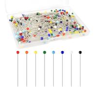 Quelcc Pack of 250 Vibrant Colorful Glass Head Pins, Stainless Steel, 38 mm, Orange, White, Red, Black, Blue, Yellow, Teal, Green