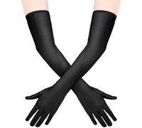 Quelcc Schwarze Lange Handschuhe, 1 Paar Elegant Satin Classic für Damen Mädchen, Kostüm für Halloween Karneval Fasching Fest Party