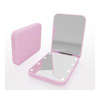 QUELIEN Compact Mirror LED Lighted Pocket Mirror for Women, Sleek Pink Mini Travel Compact Mirrors with 8 Bright LED Lights, Portable Compact Mirror with Light for Makeup, Purse, and On-The-Go Use