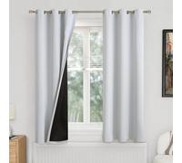 QUEMAS Greyish White Blackout Curtains for Bedroom 63 Inch Length 2 Panels, 100% Light Blocking Thermal Insulated Soundproof Grommet Curtains with Thick Liner for Narrow Window, Each 38 Inch Wide