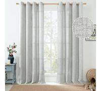 QUEMAS Light Grey Linen Curtains for Living Room 84 Inch Length 2 Panels, Light Filtering Thick Burlap Window Curtains for Bedroom Privacy, Floor Length Grommet Farmhouse Drapes, Each 52 Inch Wide