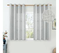 QUEMAS Light GreyShort Linen Curtains 45 Inch Length for Small Window, Light Filtering Thick Burlap Semi Sheer Non See Through Grommet Living Room Drapes Farmhouse Basement, 52 Inch Wide 2 Panel