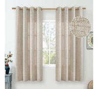 QUEMAS Linen Curtains 63 Inch Length 2 Panels Set - Burlap Textured Curtains for Living Room Light Filtering Privacy Semi Sheer Grommet Window Drapes for Farmhouse/Bedroom, Each 52 Inch Wide, Natural