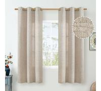 QUEMAS Linen Curtains 63 Inch Length for Bedroom/Dining Room Window Light Filtering, Short Burlap Semi Sheer Farmhouse Non See Through Grommet Bathroom Narrow Drapes, 42 Inch Wide 2 Panel Set,Natural