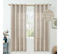QUEMAS Linen Curtains 72 Inch Length for Bedroom/Dining Room Window Light Filtering, Thick Burlap Semi Sheer Farmhouse Non See Through Grommet Living Room Drapes, 52 Inch Wide 2 Panel Set,Natural
