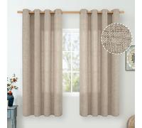 QUEMAS Oatmeal Linen Curtains for Bedroom 63 Inch Length 2 Panels, Burlap Curtains Light Filtering Thick Semi Sheer Non See Through Grommet Curtains for Farmhouse, 52 Inch Wide 2 Panel, Dark Oatmeal