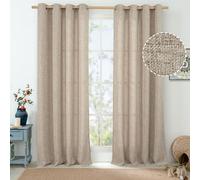 QUEMAS Oatmeal Linen Curtains for Living Room 84 Inch Length 2 Panels, Burlap Textured Curtains Light Filtering Thick Semi Sheer Grommet Farmhouse Living Room Curtains, 52 Inch Wide, Dark Oatmeal