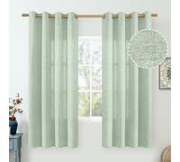 QUEMAS Sage Green Linen Curtains for Bedroom 63 Inch Length 2 Panels, Sheer Curtains Light Filtering Non See Through Grommet Spring Decor Farmhouse Curtains for Living Room, 52 Inch Wide