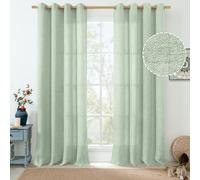 QUEMAS Sage Green Linen Curtains for Living Room 84 Inch Length 2 Panels, Thick Burlap Curtains Light Filtering Semi Sheer Non See Through Grommet Living Room Curtains for Farmhouse, 52 Inch Wide