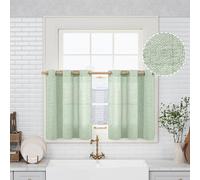 QUEMAS Sage Green Short Curtains 40 Inch Length for Small Window, Linen Curtains Light Filtering Burlap Textured Semi Sheer Non See Through Grommet Bedroom/Farmhouse, 42 Inch Wide 2 Panel
