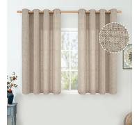 QUEMAS Short Bedroom Curtains 45 Inch Length for Small Window, Linen Curtains Light Filtering Burlap Semi Sheer Non See Through Grommet Curtains for Bedroom Farmhouse, 52 Inch Wide, Dark Oatmeal