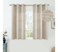 QUEMAS Short Bedroom Curtains 54 Inch Length for Small Window, Linen Curtains Light Filtering Burlap Semi Sheer Non See Through Grommet Kitchen Curtains for Farmhouse, 42 Inch Wide, Natural