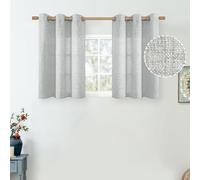 QUEMAS Short Kitchen Curtains 30 Inch Length 2 Panels, Linen Curtains Light Filtering Burlap Semi Sheer Non See Through Grommet Small Curtains for Bedroom Farmhouse, 42 Inch Wide, Light Grey