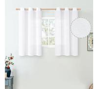 QUEMAS Short Linen Curtains 40 Inch Length 2 Panels, Linen Curtains Light Filtering Semi Sheer Non See Through Grommet Burlap Bedroom Curtains for Farmhouse, 42 Inch Wide 2 Panel, White