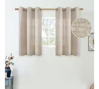 QUEMAS Short Linen Curtains 40 Inch Length for Small Window, Linen Curtains Light Filtering Burlap Semi Sheer Non See Through Grommet Bedroom Loft Basement Curtains Farmhouse, 42 Inch Wide, Natural