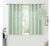 QUEMAS Short Linen Curtains 45 Inch Length for Small Window, Sage Semi Sheer Curtains for Kitchen Light Filtering Burlap Non See Through Grommet Curtains for Bedroom/Farmhouse, 52 Inch Wide, Green
