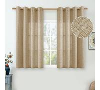 QUEMAS Toffee Linen Curtains 54 Inch Length for Basement/Bedroom/Bathroom, Thick Burlap Textured Light Filtering Non See Through Grommet Farmhouse Country Drapes, Each 52 Inch Wide, 2 Panel