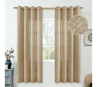 QUEMAS Toffee Linen Curtains 72 Inch Length for Living Room/Bedroom, Thick Burlap Textured Light Filtering Non See Through Grommet Farmhouse Country Drapes, Each 52 Inch Wide, 2 Panel
