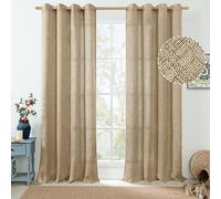 QUEMAS Toffee Linen Curtains 84 Inch Length for Living Room/Bedroom 2 Panels, Thick Burlap Textured Light Filtering Non See Through Grommet Farmhouse Country Drapes, Each 52 Inch Wide