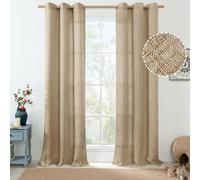 QUEMAS Toffee Linen Curtains 84 Inch Length for Living Room/Bedroom, Thick Burlap Textured Light Filtering Non See Through Grommet Farmhouse Country Drapes, Each 42 Inch Wide, 2 Panel
