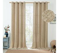 QUEMAS Toffee Linen Curtains 96 Inch Length for Living Room/Bedroom 2 Panels, Thick Burlap Textured Light Filtering Non See Through Grommet Farmhouse Country Drapes, Each 52 Inch Wide