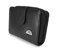 Quenchy London Ladies Designer Leather Purse - 6 RFID & NFC Blocking Debit or Credit Card Spaces with Zip Closure - 2 Bank Note Sections - Zipped Up Coin Section - Photo Page QL330K Black