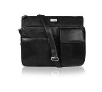 Quenchy London Ladies Real Leather Handbag - Cross Body Shoulder Hand Bag with 6 Pockets, Large Phone Holder, Single Adjustable Across Chest Strap, Designer Satchel Side Style, Sheep Nappa Black QL189