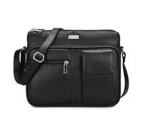 Quenchy London Ladies Real Leather Handbag - Cross Body Shoulder Hand Bag with 6 Pockets, Large Phone Holder, Single Adjustable Across Chest Strap, Designer Satchel Side Style, Cowhide Black, QL189KCH
