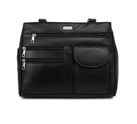 Quenchy London Ladies Real Leather Handbag - Womens Designer Black Shoulder Hand Bag with 2 Top Handles, 8 Pockets, 2 Large Zipped Main Sections - Medium Practical Size - Cow Hide Black - QL173KCH