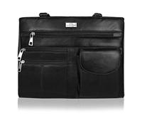 Quenchy London Ladies Real Leather Handbag - Womens Shoulder Hand Bag with 2 Top Handles, 8 Pockets, 2 Large Zipped Main Sections - Medium Practical Size - QL173K Black Sheep Nappa