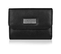 Quenchy London Ladies Small Leather Purse - with Gift Box- 2 Coins and Card Sections - Full Zip Around Zipped Coin Pouch - Rear Photo or ID Window - 11cm x 8.5cm x4cm - Q223KX (Black Boxed)