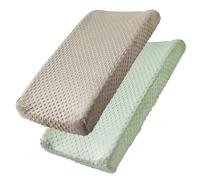 QUENESS BABY Changing Pad Cover, 2 Pack Soft Minky Dots Changing Table Sheets for Boy and Girl, Diaper Changing Table Cover Fit 32"/34'' x 16" Pad (Green + Tidal Foam)