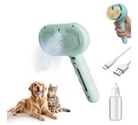 Quenxiyu Pet Stream Brush - Dog Steam Brush for Grooming, Spray for Cats and Dogs, 3-in-1 Steam, Spray & Massage, Grooming for Pet Hair Removal, Ergonomic Handle (Green)