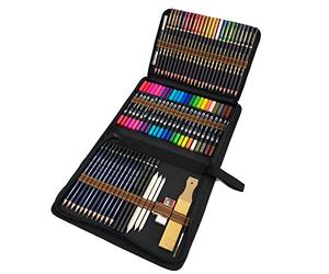 QUER Drawing Brush Pens for Artists, 24 Dual Tip Brush Pens, 24 Watercolour Pencils, 12 Sketching Pencils and Drawing Art Set Attached Coloring Book for Adults