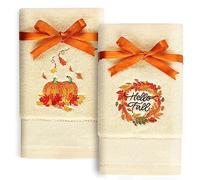 Quera 2 Pack Fall Hand Towels Autumn Pumpkin Thanksgiving Embroidered Premium Luxury Decor Hello Fall Bathroom Decorative Dish Set for Drying Cleaning, Cooking 13.7 "x 29.5"