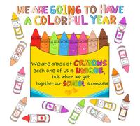 Quera Crayon Bulletin Board Decorations Ready to Decorate Welcome Crayon Poster Color Crayon Classroom Decor for Teachers Student Home Wall Decorations with Glue Point Dots