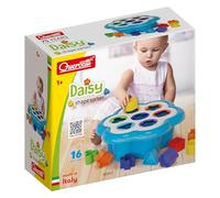 Quercetti Daisy Shape Sorter - Large Sorting, Stacking & Plugging Toy, Blue with Multicoloured Shapes for Baby and Infant Developmental Play