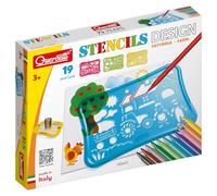Quercetti Stencils Design Farm Set, Educational Toy and Creativity Kit, 12 markers, 1 drawing album 1 case with handle 4 themed stencils 1 semi transparent lid, Boys and Girls Ages 3-8