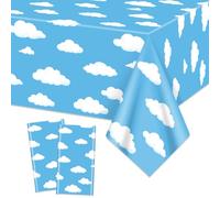 QUERICKY 2 Pack Blue Tablecloths, 137 x 274cm Blue Table Cover Story Decorations for Kids Birthday Party, Baby Shower Party
