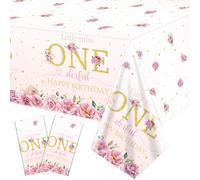 QUERICKY 2 Pack Floral 1st Birthday Tablecloths, Floral Miss Onederful Party Table Cover, 220x130cm Flower One Year Old Birthday Table Covers for Girls First Birthday Party Decorations