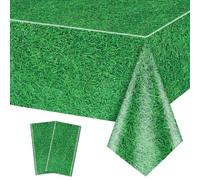 QUERICKY 2 Pack Green Grass Tablecloths, 220x130cm Grass Pattern Table Cover Golf Tennis Football Field Table Cloth for Sports Theme Parties Supplies Sports Event Decorations