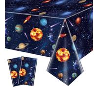 QUERICKY 2 Pack Outer Space Party Tablecloths, Solar System Table Covers, 130x220cm Rectangle Planet Table Cover Kids Space Theme Birthday Party Decorations, Space Stars Galaxy Theme Party Supplies