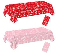 QUERICKY 2 Pack Valentines Day Tablecloths, 220x130cm Rectangle Valentine Love Heart Table Cover for Valentine's Day Party Decorations Anniversary Proposal Engagement Weddings Decor, Red and Pink